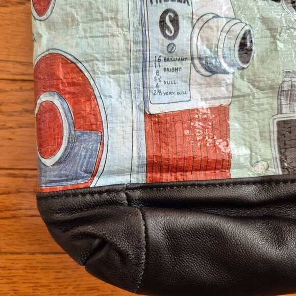 Retro Camera Print Leather Tote Bag Small OOAK One of a Kind Graphic Print - Picture 6 of 13